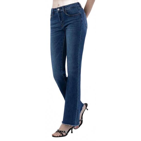 NEW LOVERVET women's mid rise raw hem bootcut jeans in momentous - Picture 4 of 5